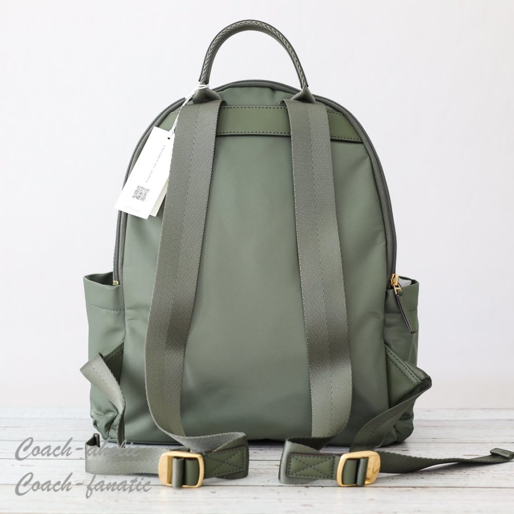 NWT Tory Burch Ella Logo Dual Zip Compartment Nylon Backpack in Palm Leaf - Picture 6 of 11